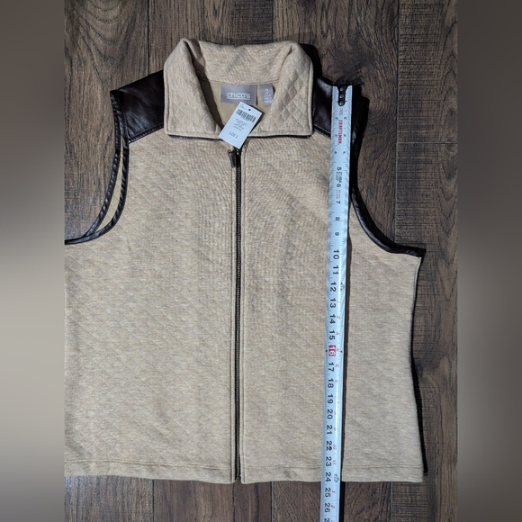 Chico's Women's Heathered Quilt Bunny Vest - Camel w/ Brown Leather Size XL NWT! - Picture 15 of 16